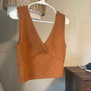 Anthropologie Orange Asymmetrical Fitted Crop Tank Top